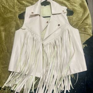 Fringed White Leather Vest